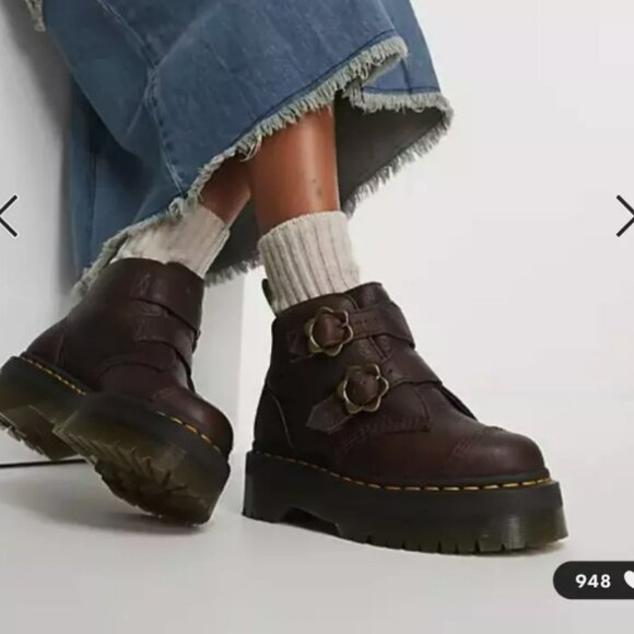 Dr Martens DEVON FLOWER BUCKLE PLATFORMS MSRP$240 Grizzly DK Brown Cute & Chic - Picture 2 of 16